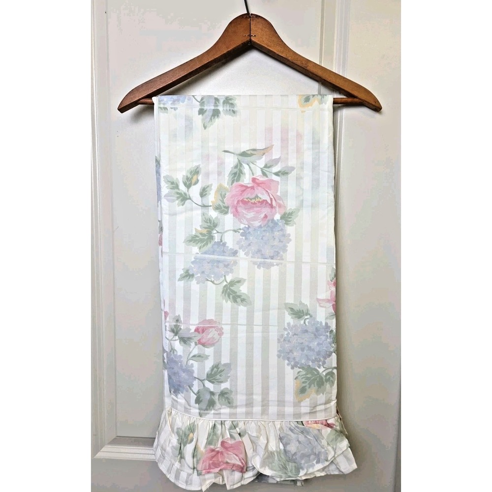 Vtg Stevens Floral Stripe Ruffle Cottage Full Sheet No‎ Iron Percale New w FLAW